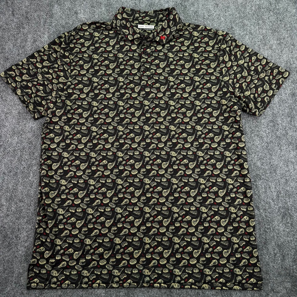 Fore Fathers Polo Shirt Mens Large Black Meat Grill Steak BBQ Golf Stretch